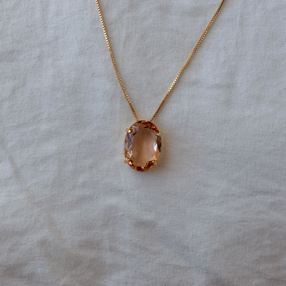 Classic Oval Stone Necklace - 18k Gold Plated - Reconstituted Morganite